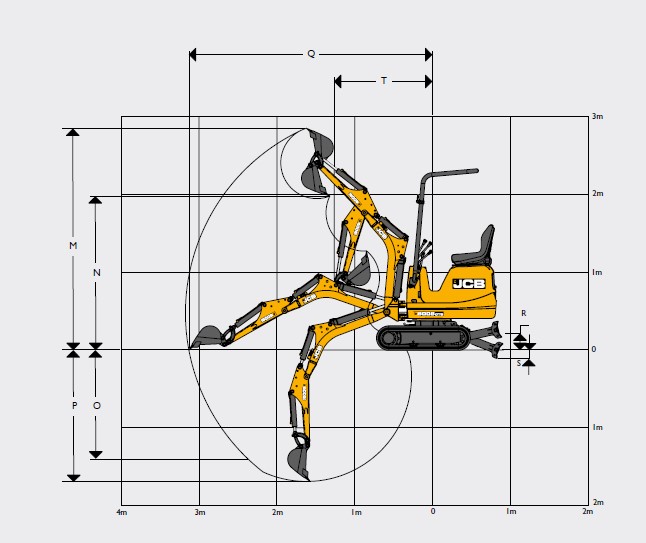 JCB 8008CTS Micro Excavator Working Envelope