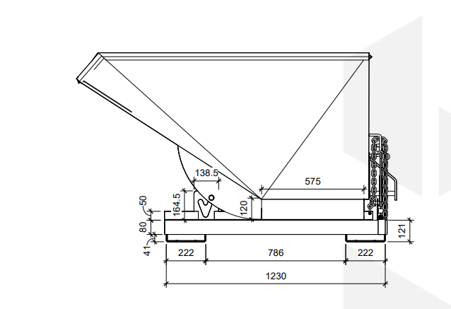 Tipping Skip DTS 1250 Working Envelope